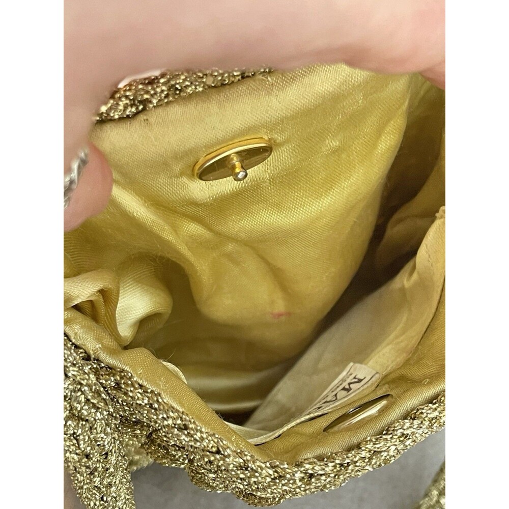 Vintage 1960s Magid Italy Crochet Satin Evening Clutch Gold Woven Handle Bag - Picture 11 of 13
